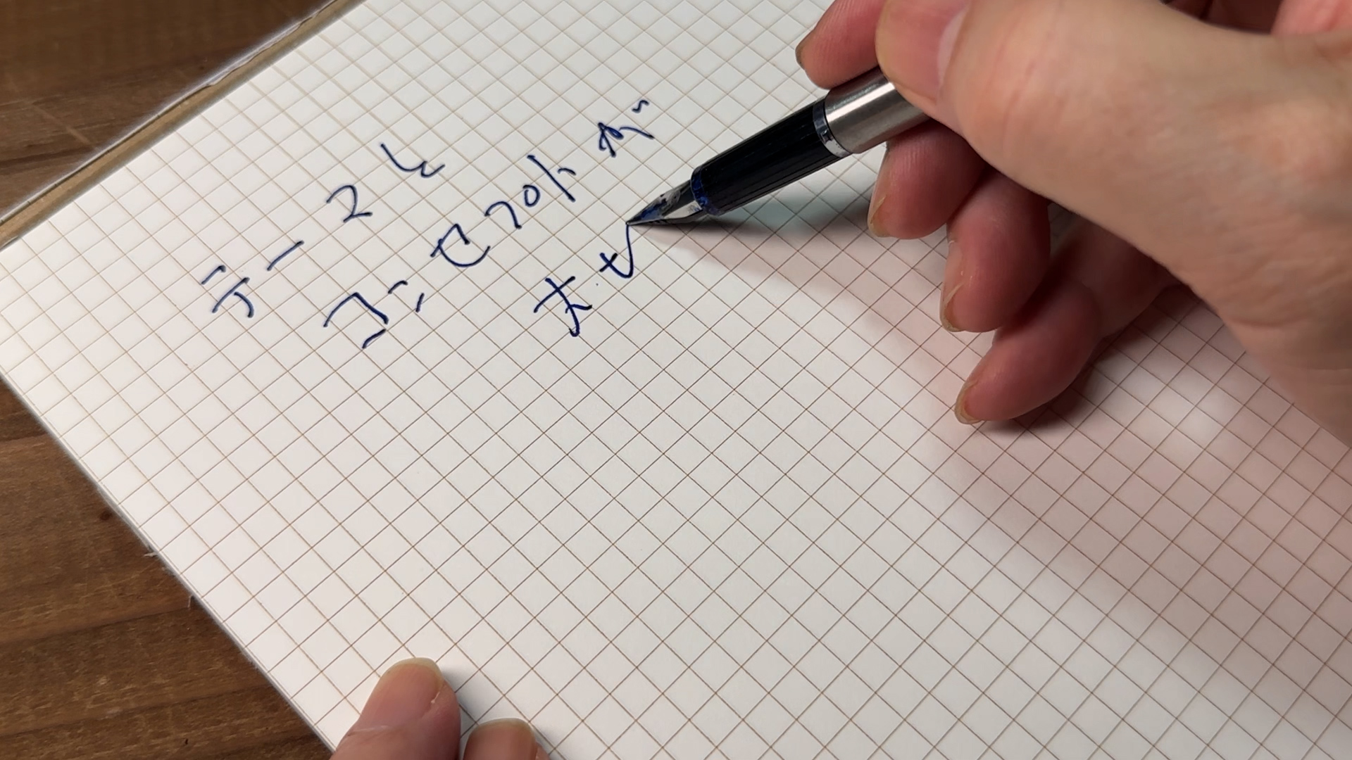 万年筆で紙に文字を書いている手元